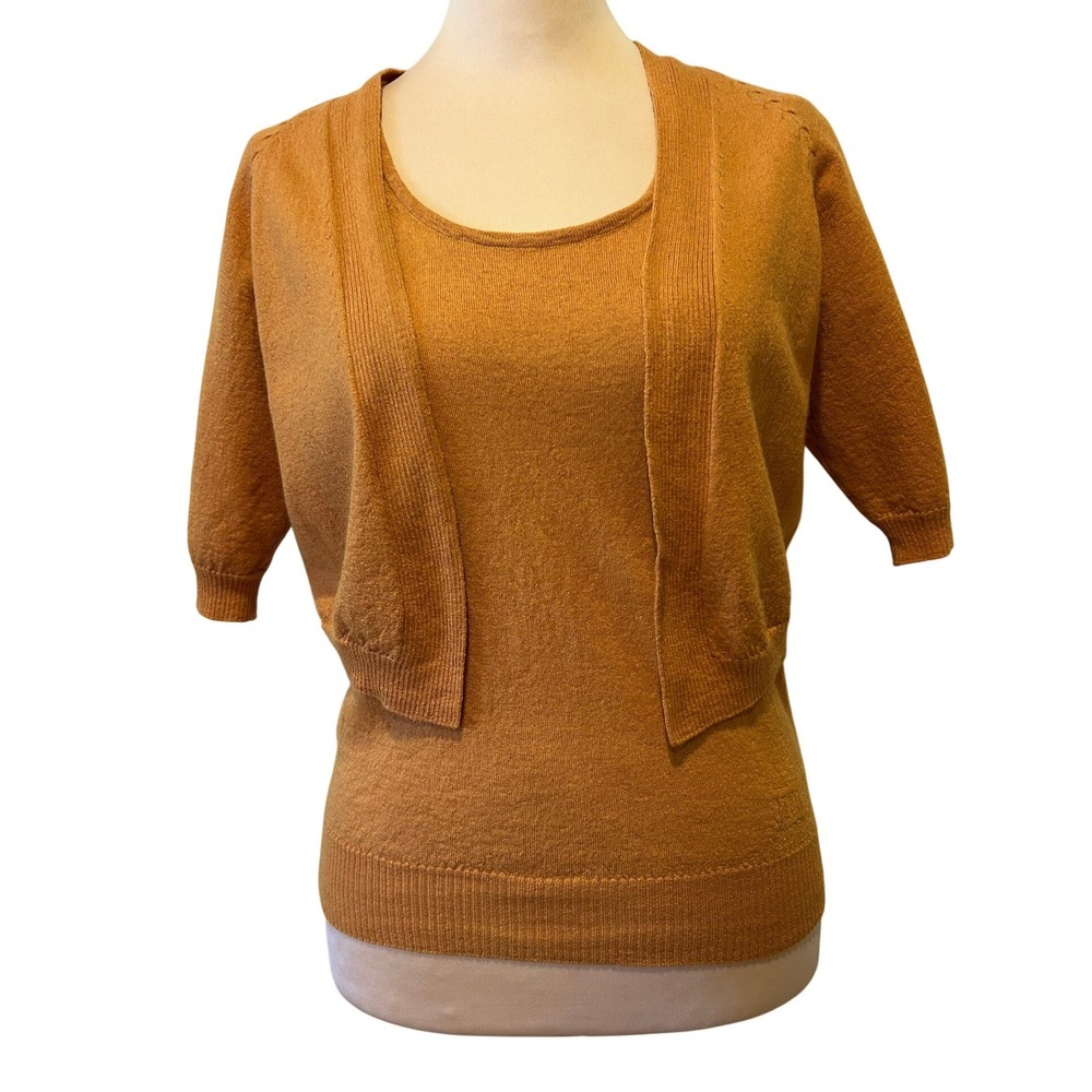 Escada Womens Twin Set Size M Burnt Orange Wool Silk Cardigan Shell 2pc Luxury